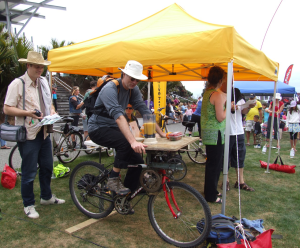 Pedal powered blenders in action at Puke Ariki