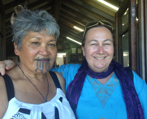 Tracey Benson (on right) with Maata Wharehoka of Parihaka during SCANZ 2015.
