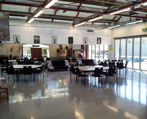 Inside Te Piere o te Rangi with dining tables